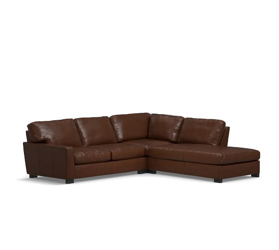 Turner Square Arm Leather 3 Piece Bumper Sectional Pottery Barn