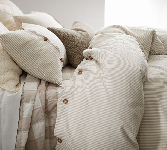 Flax Wheaton Stripe Linen Cotton Blend Patterned Duvet Cover