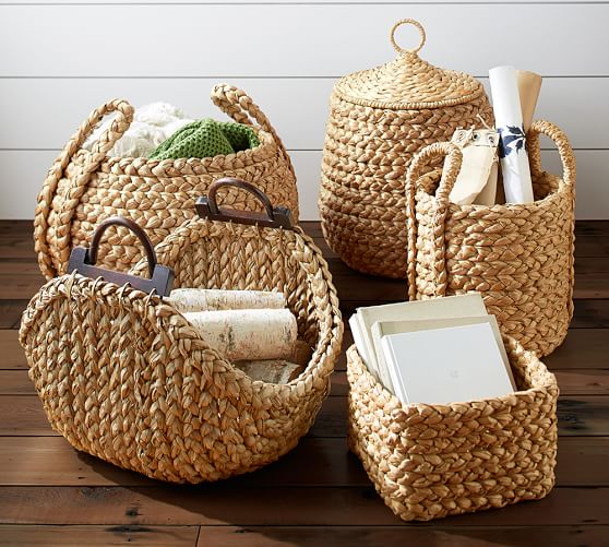 Beachcomber Wood Handled Storage Basket Pottery Barn