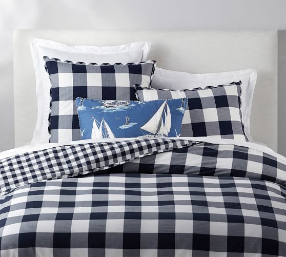 Gingham Check Reversible Percale Patterned Duvet Cover Sham