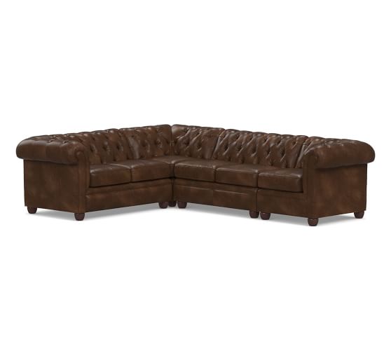 Chesterfield Leather 4 Piece Sectional Pottery Barn