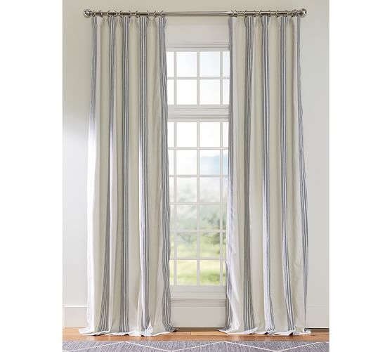 Riviera Stripe Blackout Curtain Charcoal Pottery Barn