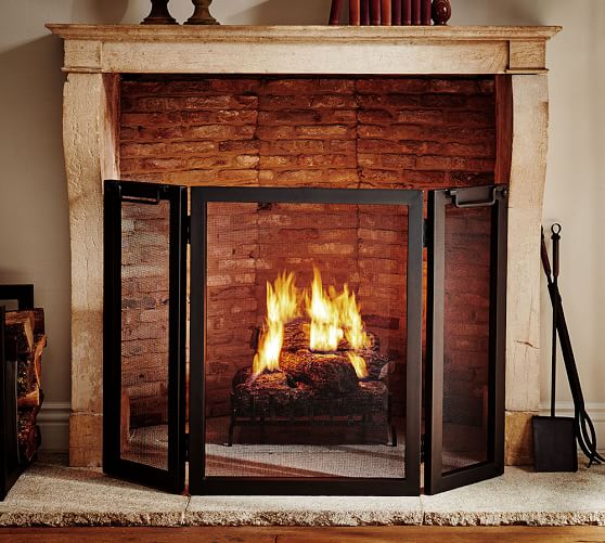 Triple Industrial Fireplace Screen Pottery Barn