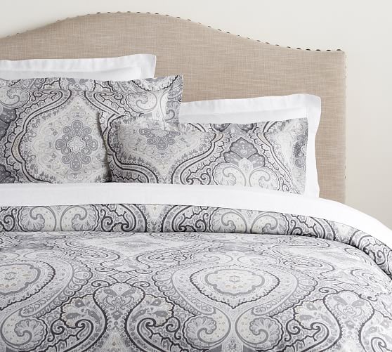 Gray Beale Paisley Organic Percale Patterned Duvet Cover Sham