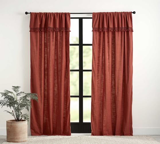 Tassel Trim Textured Curtain Paprika Pottery Barn