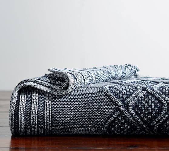Stonewashed Cable Knit Throw Blanket Pottery Barn