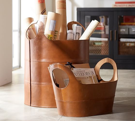 Hayes Leather Storage Baskets Pottery Barn