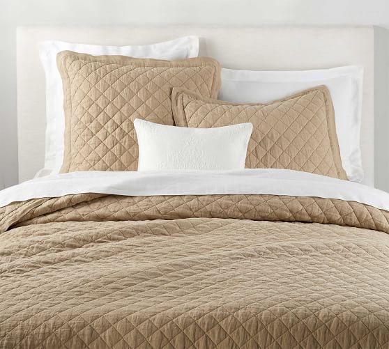 Wheat Belgian Flax Linen Diamond Quilt Pottery Barn