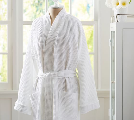 Short Waffle Weave Resort Robe Pottery Barn