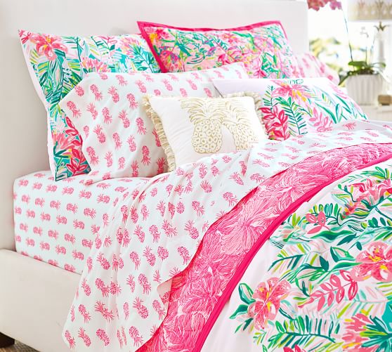 Lilly Pulitzer Pineapple Pink Print Percale Sheet Set Pottery Barn