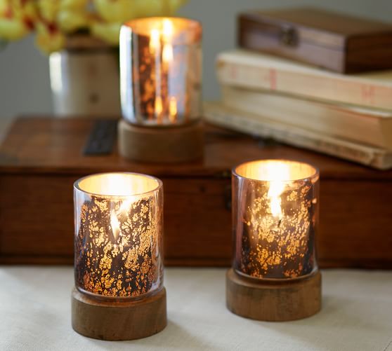 Wood Mercury Glass Votive Cup Set Of 3 Candle Holder
