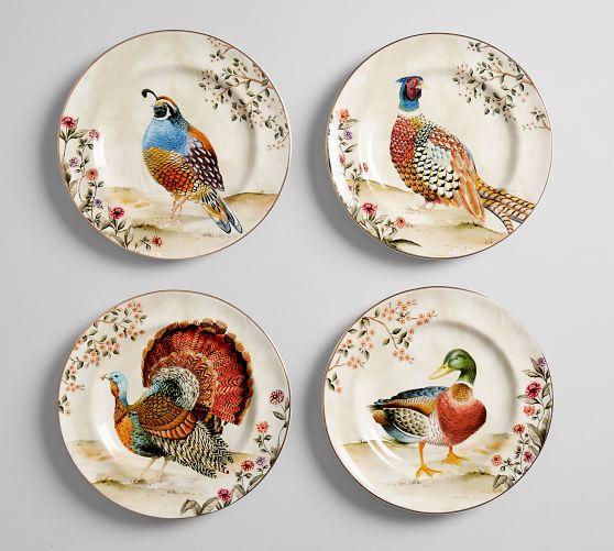 Botanical Harvest Bird Salad Plates Set Of 4 Assorted Pottery