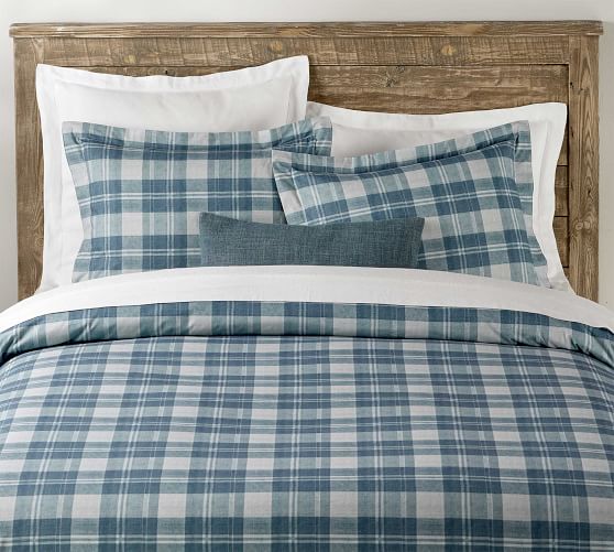 Turner Plaid Print Patterned Duvet Cover Blue Pottery Barn
