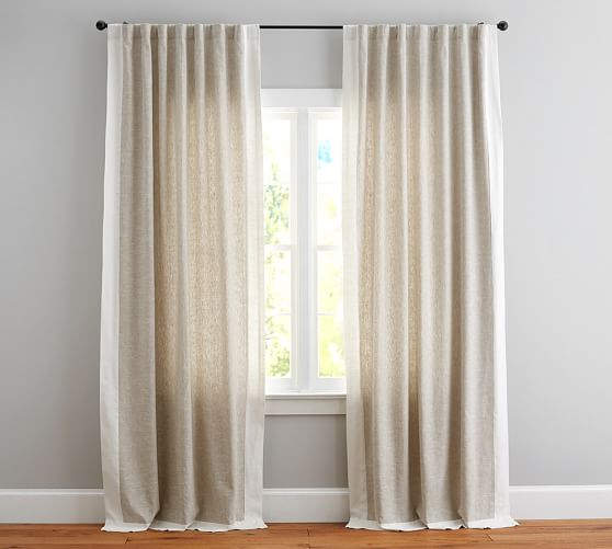 Emery Frame Border Linen Cotton Curtain Oatmeal Ivory Pottery Barn