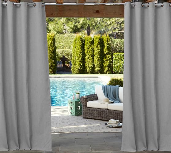 Sunbrella Solid Outdoor Grommet Curtain Volt Silver Pottery Barn