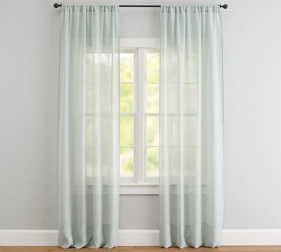 Belgian Flax Linen Sheer Curtain Porcelain Blue Pottery Barn
