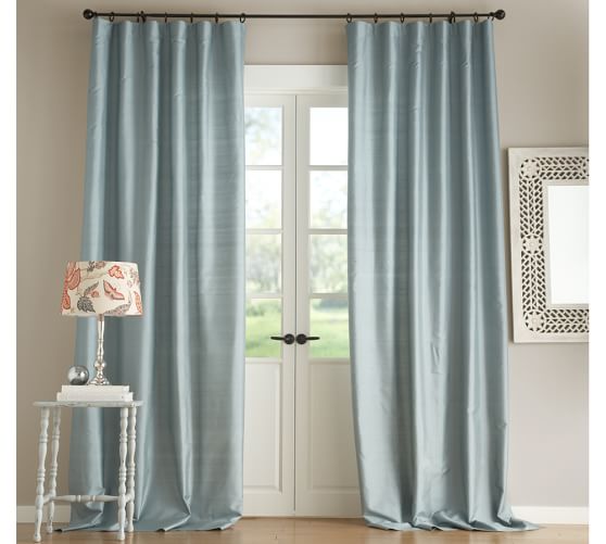 Dupioni Silk Pole Pocket Curtain Porcelain Blue Pottery Barn