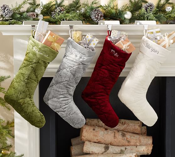 Shiny Velvet Quilted Stockings Pottery Barn