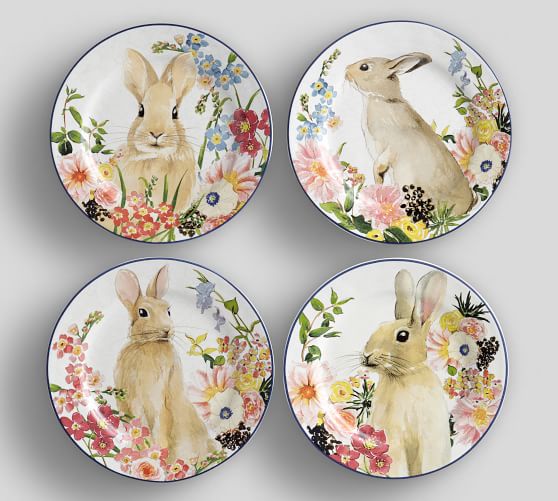 Floral Bunny Salad Plates Set Of 4 Assorted Pottery Barn
