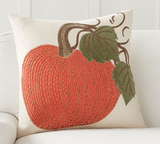 Velvet Pickstitch Pumpkin Pillow Cover Pottery Barn