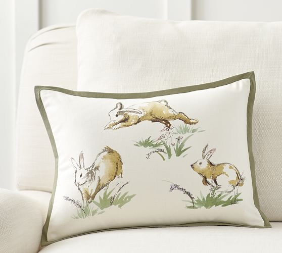 Hopping Bunny Print Lumbar Decorative Pillow Cover Pottery Barn