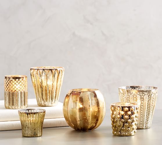 Antiqued Mercury Votive Holder Set Of 6 Gold Candle Holder
