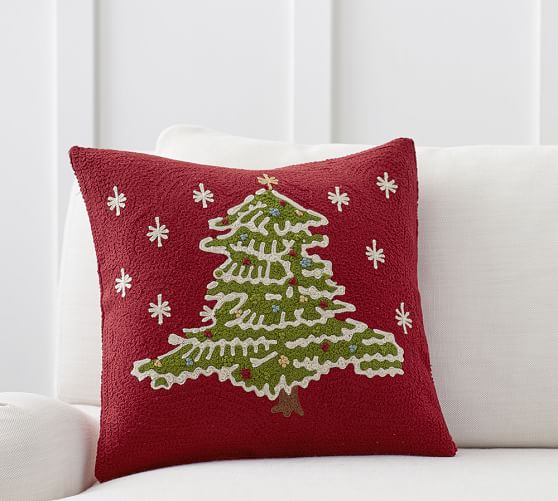 Christmas Tree Crewel Embroidered Decorative Pillow Cover
