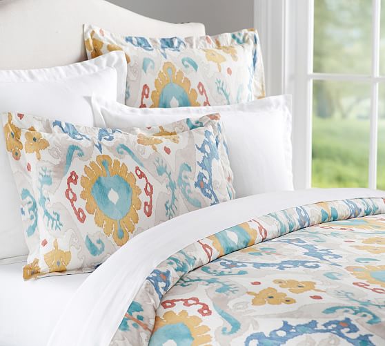 Sarina Ikat Organic Patterned Duvet Cover Shams Pottery Barn