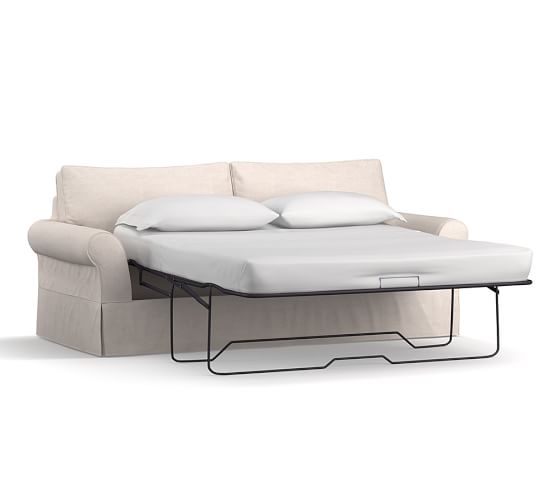 Pb Comfort Roll Arm Slipcovered Sleeper Sofa With Memory Foam