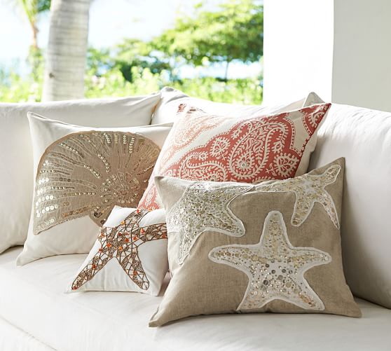 Sequin Coastal Embroidered Decorative Pillow Covers Pottery Barn
