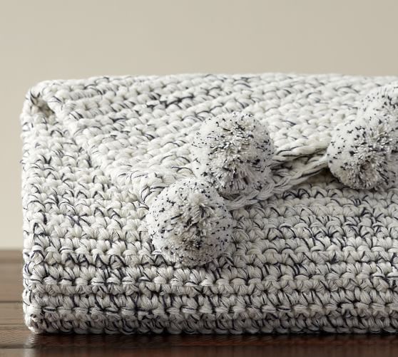 Pom Pom Crochet Knit Throw Blanket Pottery Barn