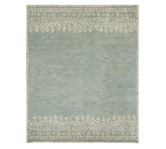 Desa Bordered Wool Rug Blue Pottery Barn