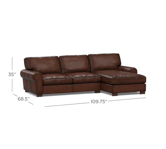 Turner Roll Arm Leather Left Sofa With Chaise Sectional Down Left Arm Sofa With Chaise Sectional