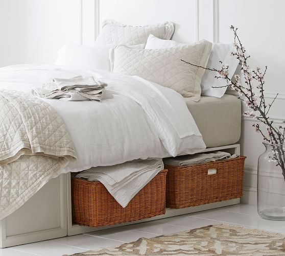 Stratton Storage Platform Bed With Baskets Wooden Beds Pottery