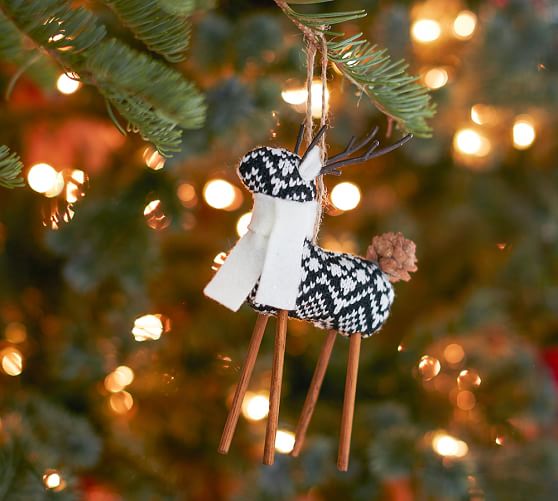 Black Fair Isle Knit Reindeer Christmas Ornament Pottery Barn