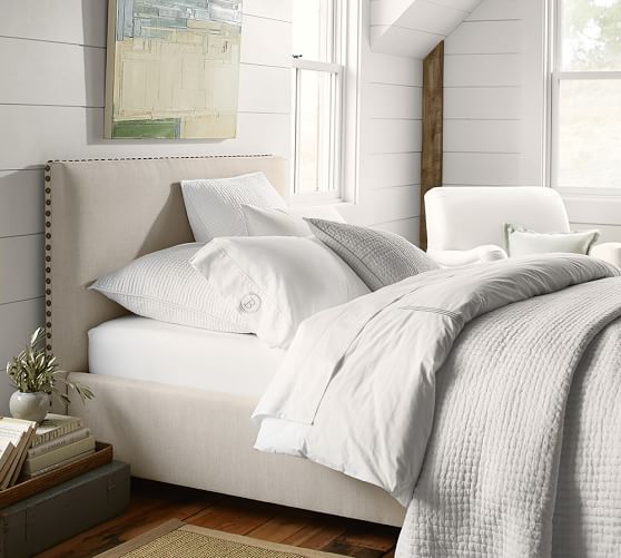 Raleigh Upholstered Square Low Bed Pottery Barn