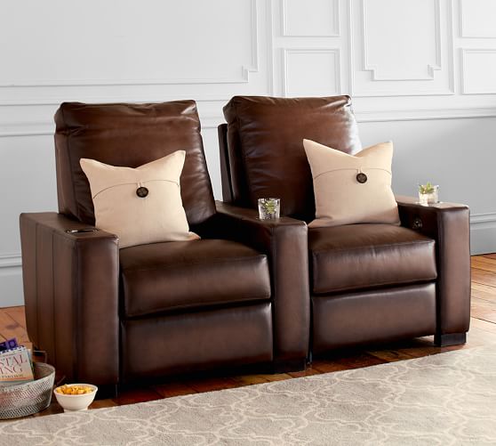 Turner Square Leather Home Theater Chairs Row Of 2 Pottery Barn