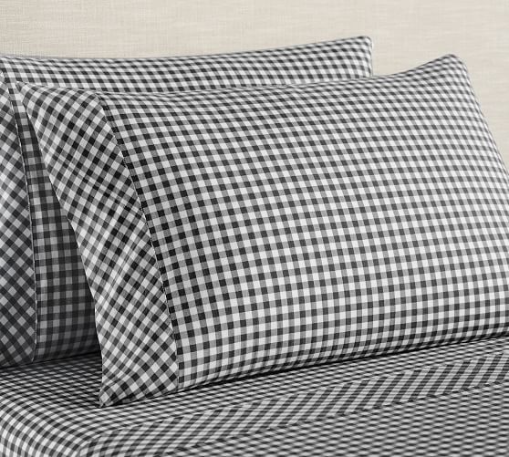 Black Gingham Organic Brushed Cotton Sheet Set Pottery Barn