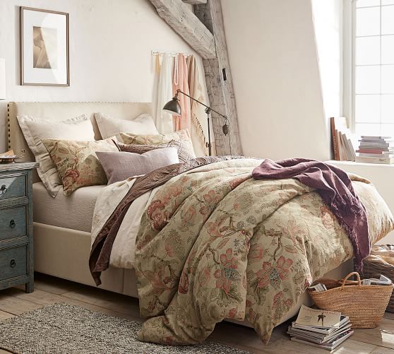 Grace Floral Texture Cotton Linen Blend Duvet Cover Shams