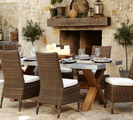 Abbott Zinc Top Rectangular Dining Table Brown Pottery Barn