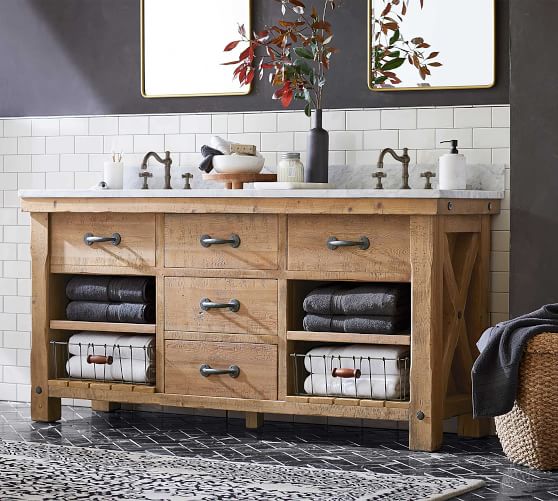 Benchwright Reclaimed Wood Double Sink Vanity Wax Pine 72 Benchwright Reclaimed Wood Double Sink Vanity Wax Pine 72