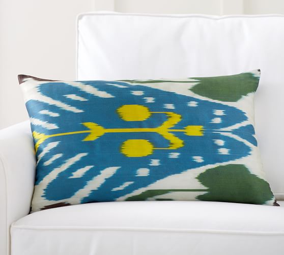 Aria Ikat Print Silk Lumbar Decorative Pillow Cover Pottery Barn