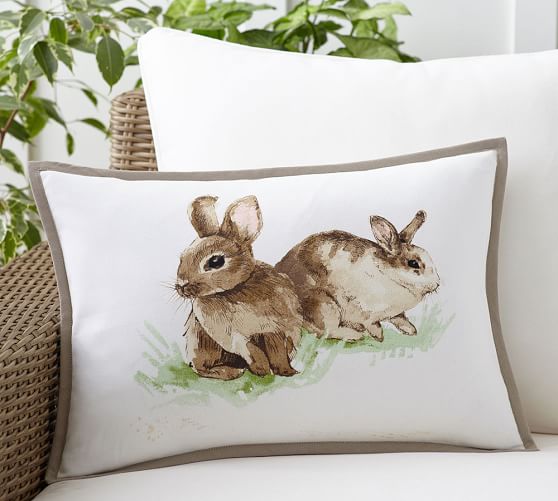 Pasture Spring Bunny Print Lumbar Decorative Pillow Cover