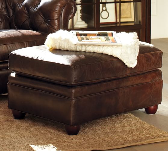 Chesterfield Leather Ottoman Pottery Barn
