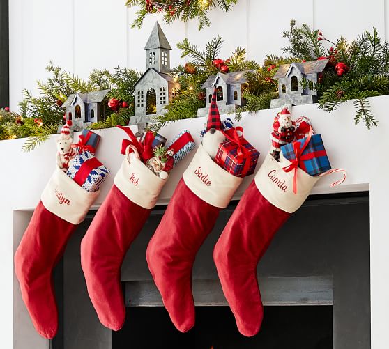 Personalized Classic Velvet Stockings Red with Ivory Cuff Pottery Barn