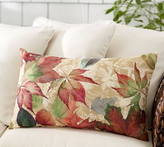 Windswept Leaves Indoor Outdoor Lumbar Pillow Pottery Barn