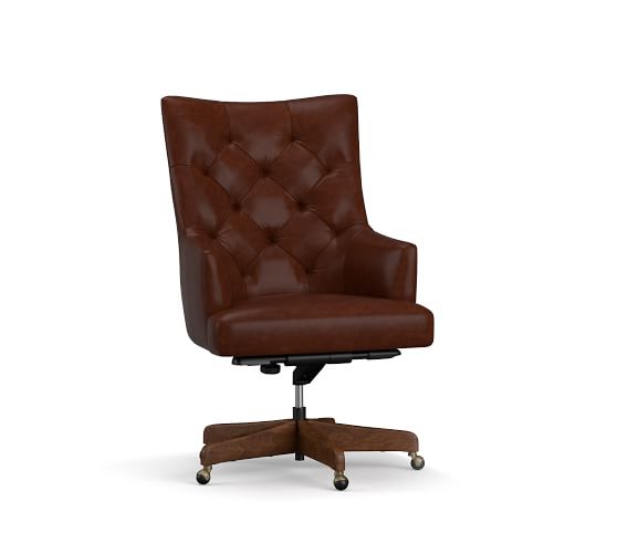 Radcliffe Tufted Leather Swivel Desk Chair Pottery Barn