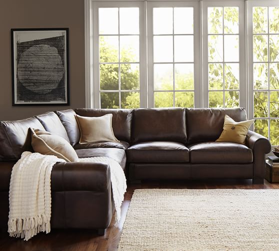 Turner Roll Arm Leather 3 Piece L Shaped Sectional Pottery Barn