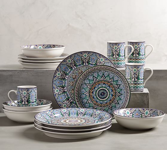 Mezze Dinnerware Set 16 Piece Set Blue Pottery Barn