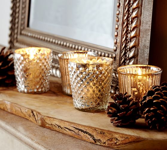 Mercury Glass Votive Cups Set Of 4 Candle Holder Pottery Barn